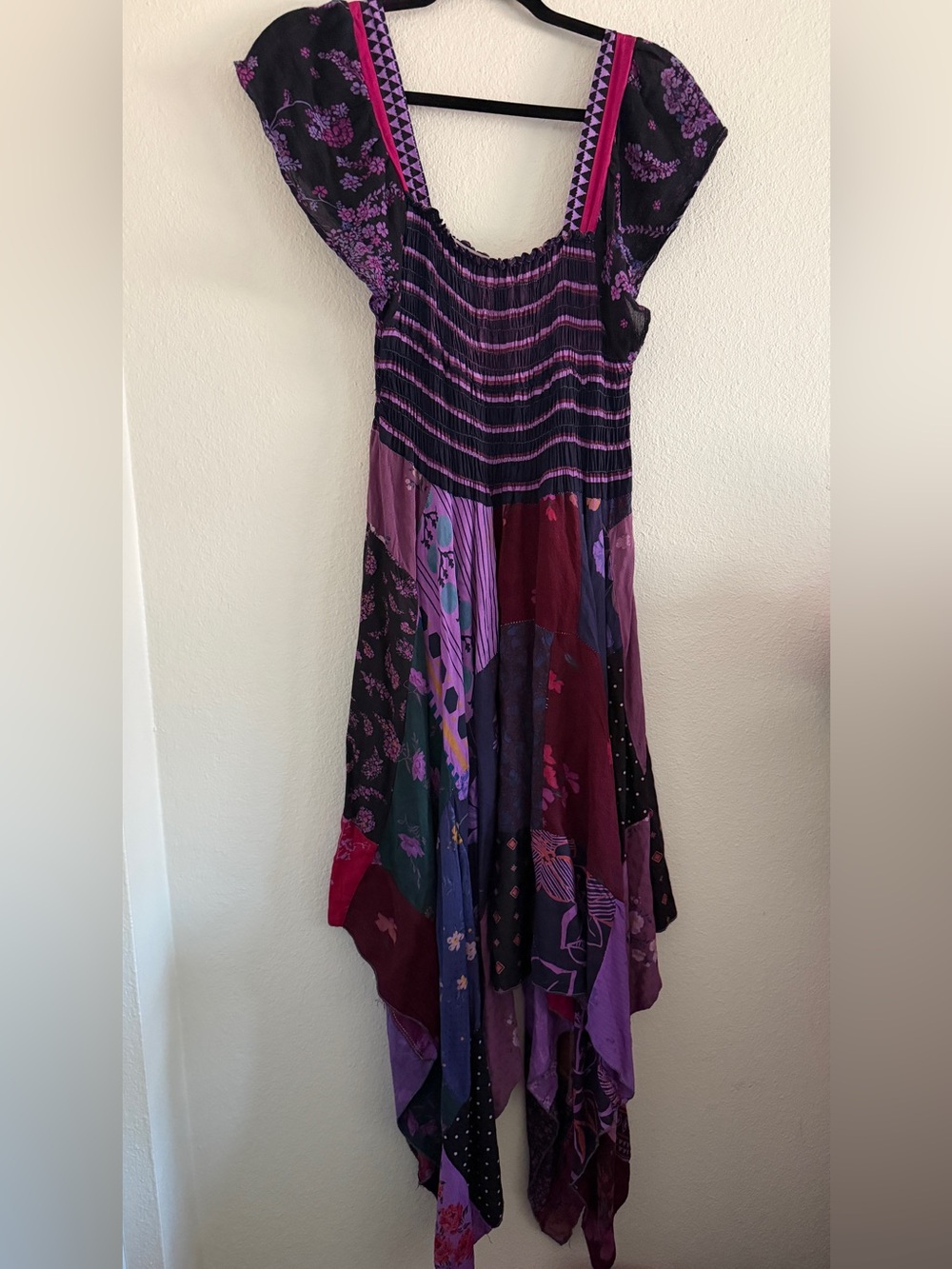Midi Dress Purple Patchwork Asymmetrical handkerchief Boho Fairy Renaissance M/L